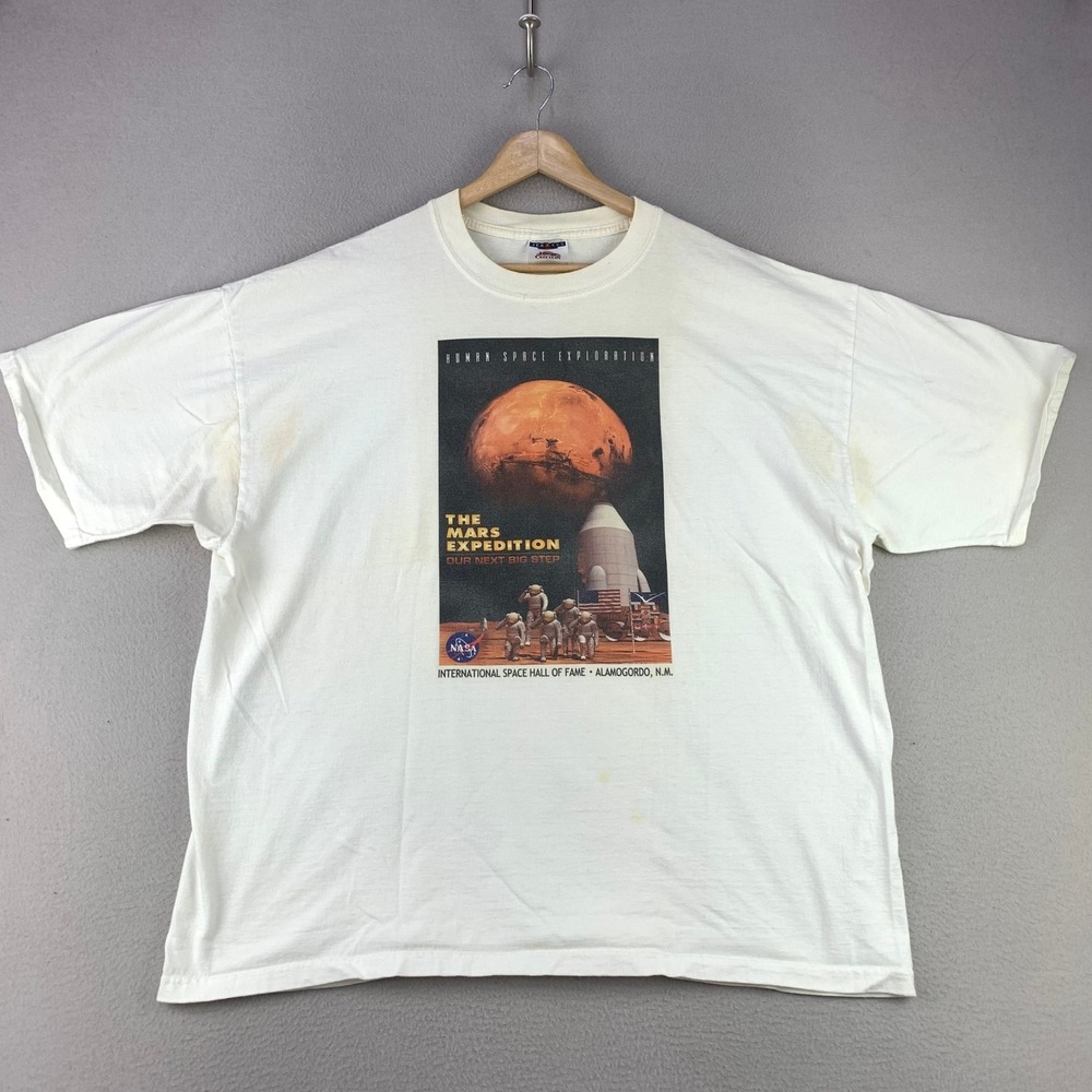Vintage NASA Mars Expedition T-Shirt Mens XL White Space Graphic Tee 90s Science